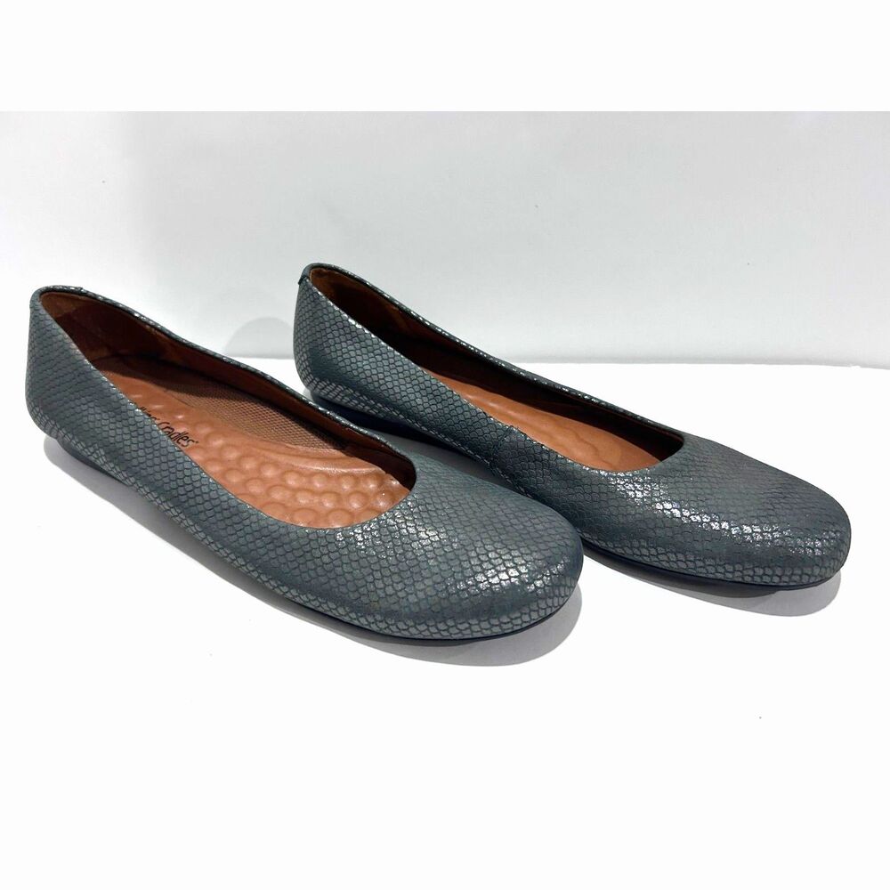 Walking Company Cradles Gray Metallic Python leather ballet flats Size 10.5